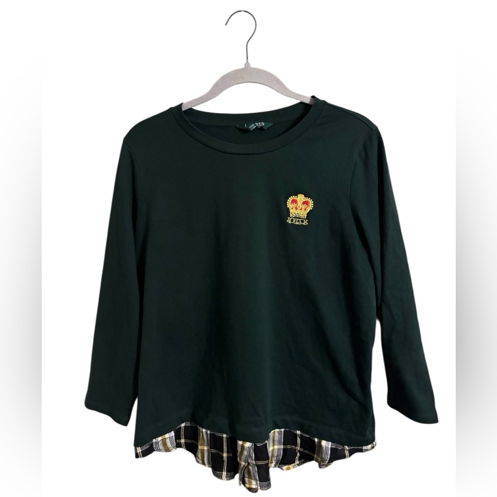 Lauren Ralph Lauren Dark Green Emblem Layered Jersey Sweatshirt XL